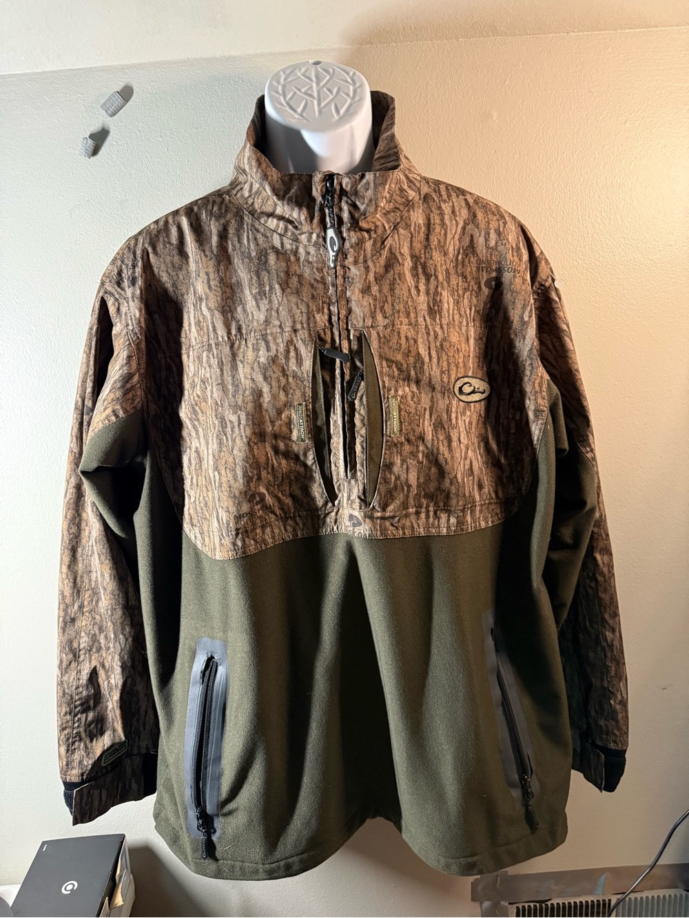 Drake Olive and Brown Camouflage Half-Zip Performance Jacket